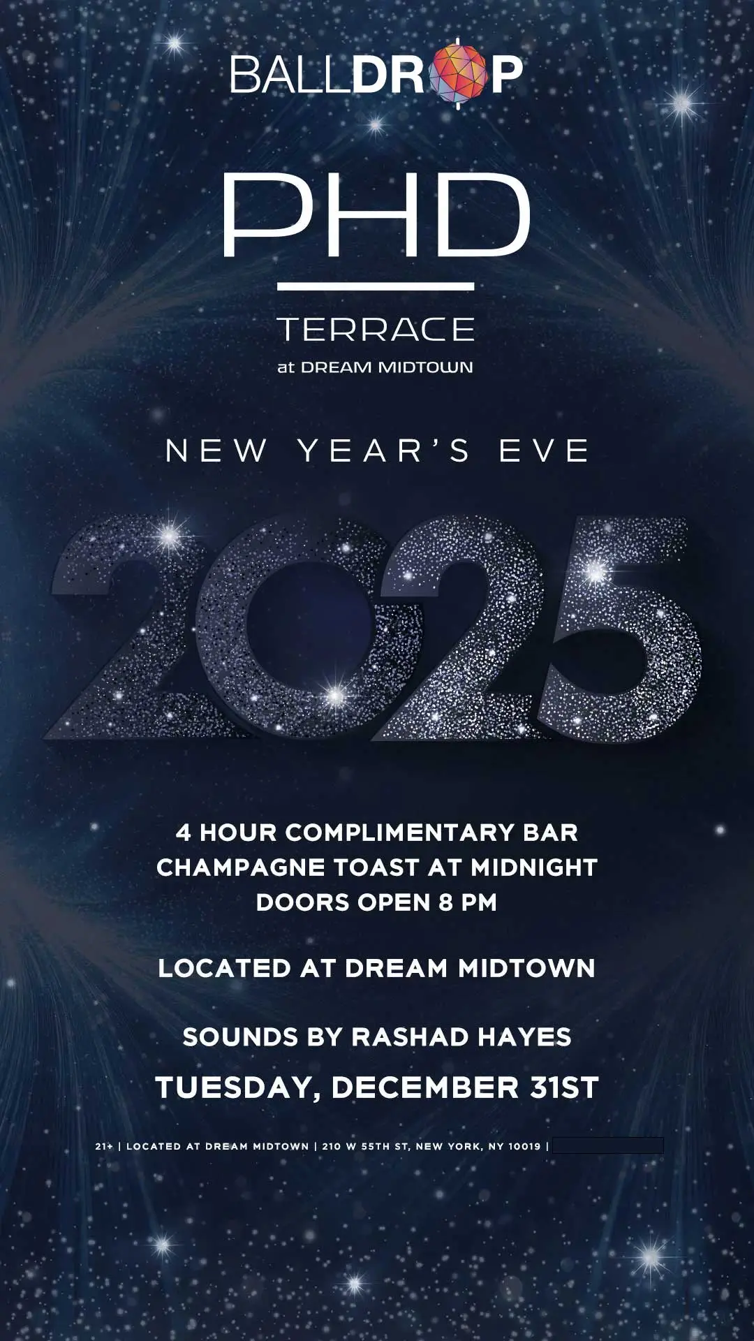 PHD Terrace at Dream Hotel NYC New Years Eve 2026
